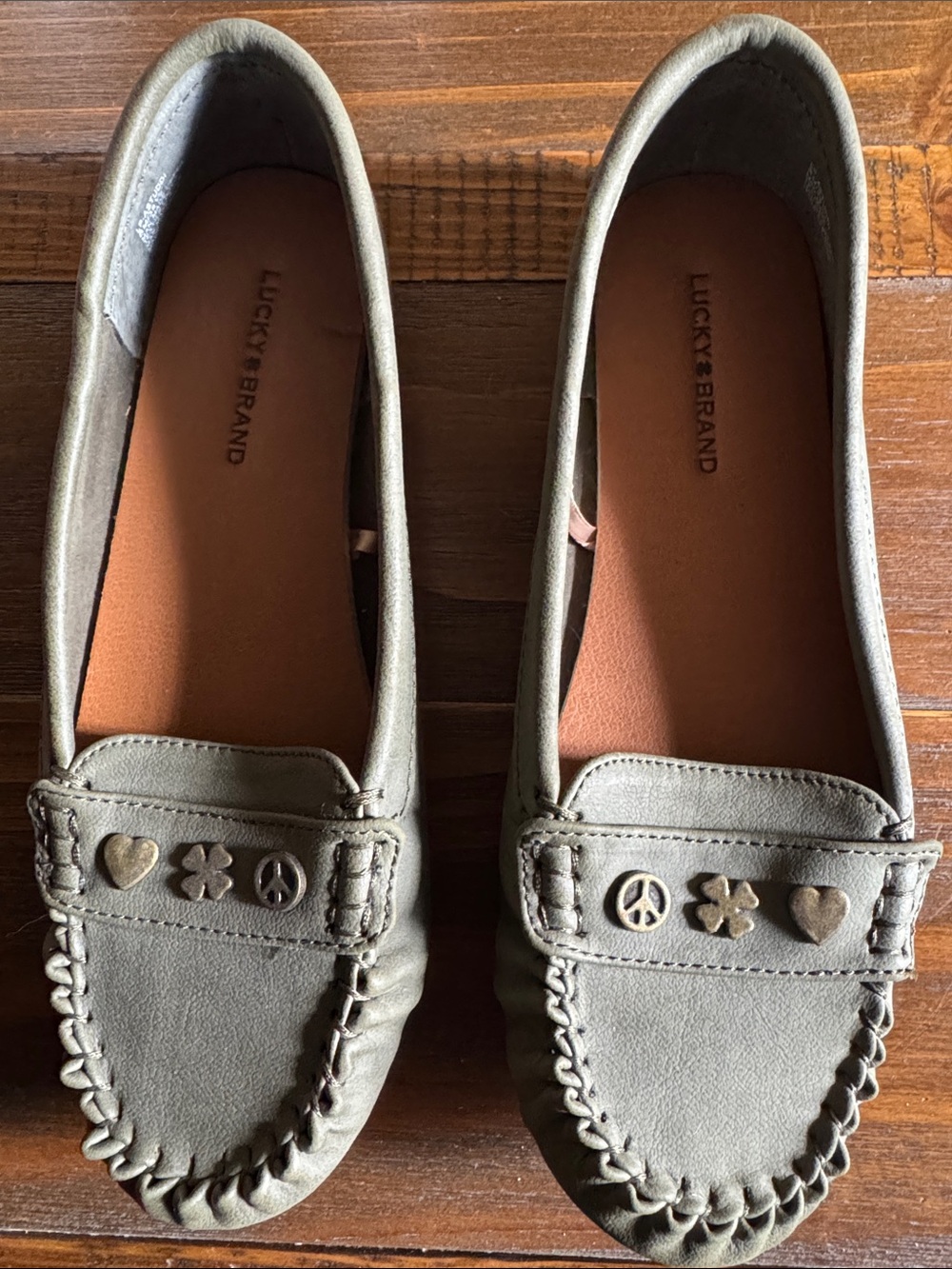 Lucky Brand Olive Green Moccasin Flats with Decorative Studs